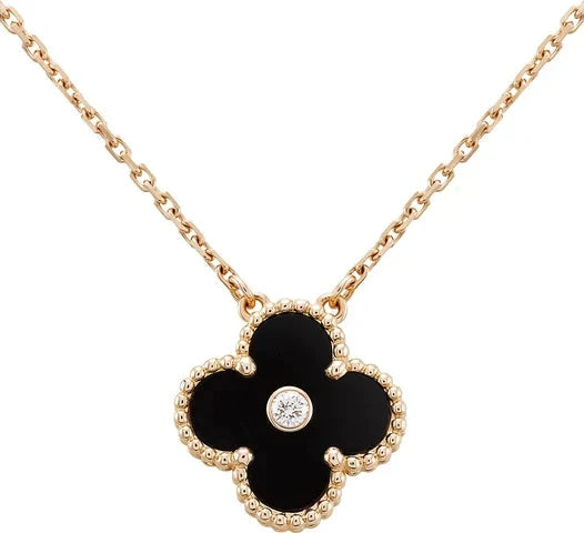 CLOVER 15MM DIAMOND ONYX NECKLACE