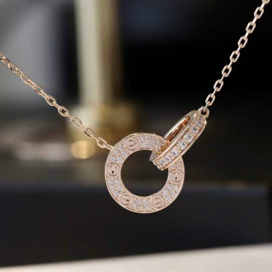 LOVE 7.6MM NECKLACE ROSE GOLD AND SILVER  FULL DIAMOND