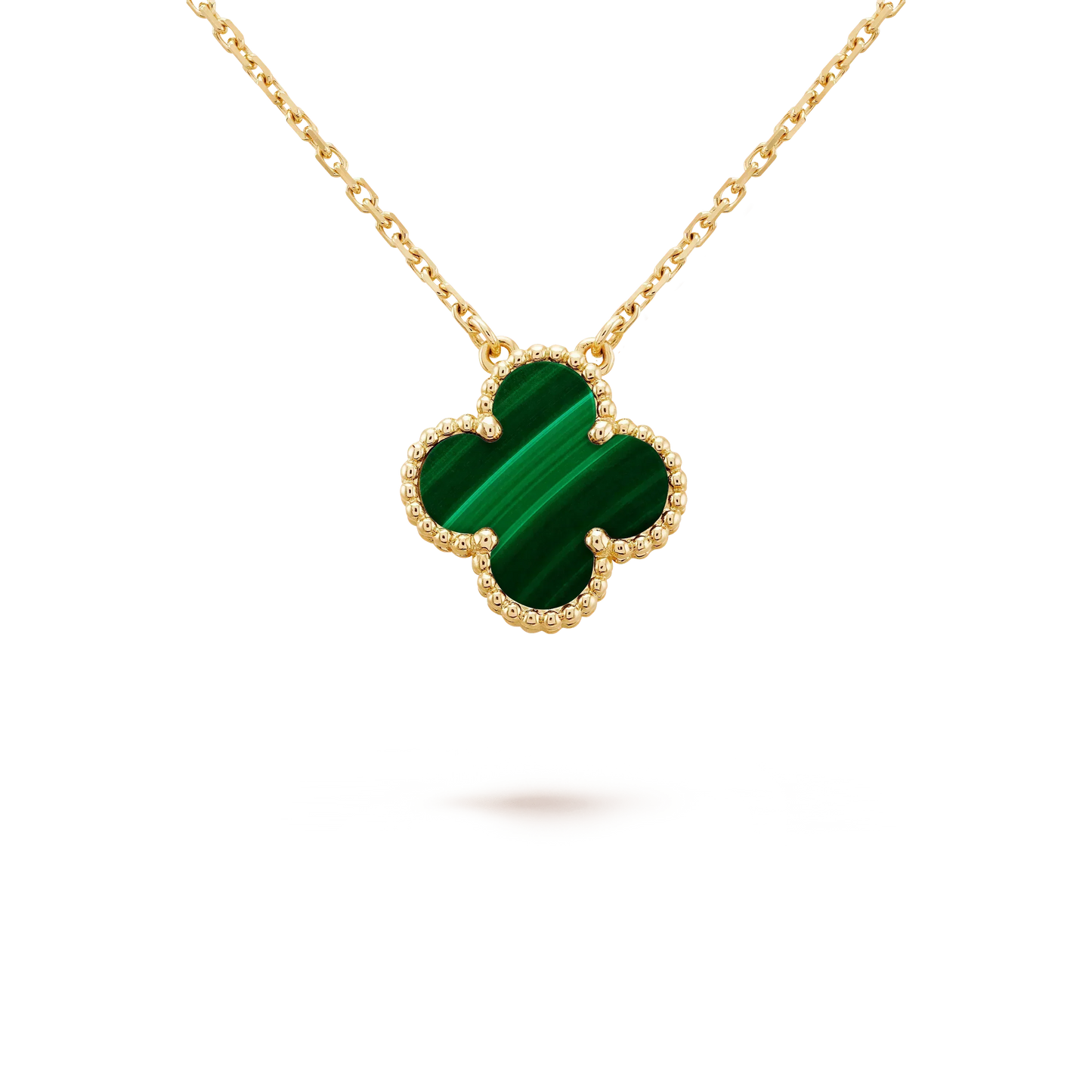 CLOVER 15MM MALACHITE SINGLE FLOWER  NECKLACE