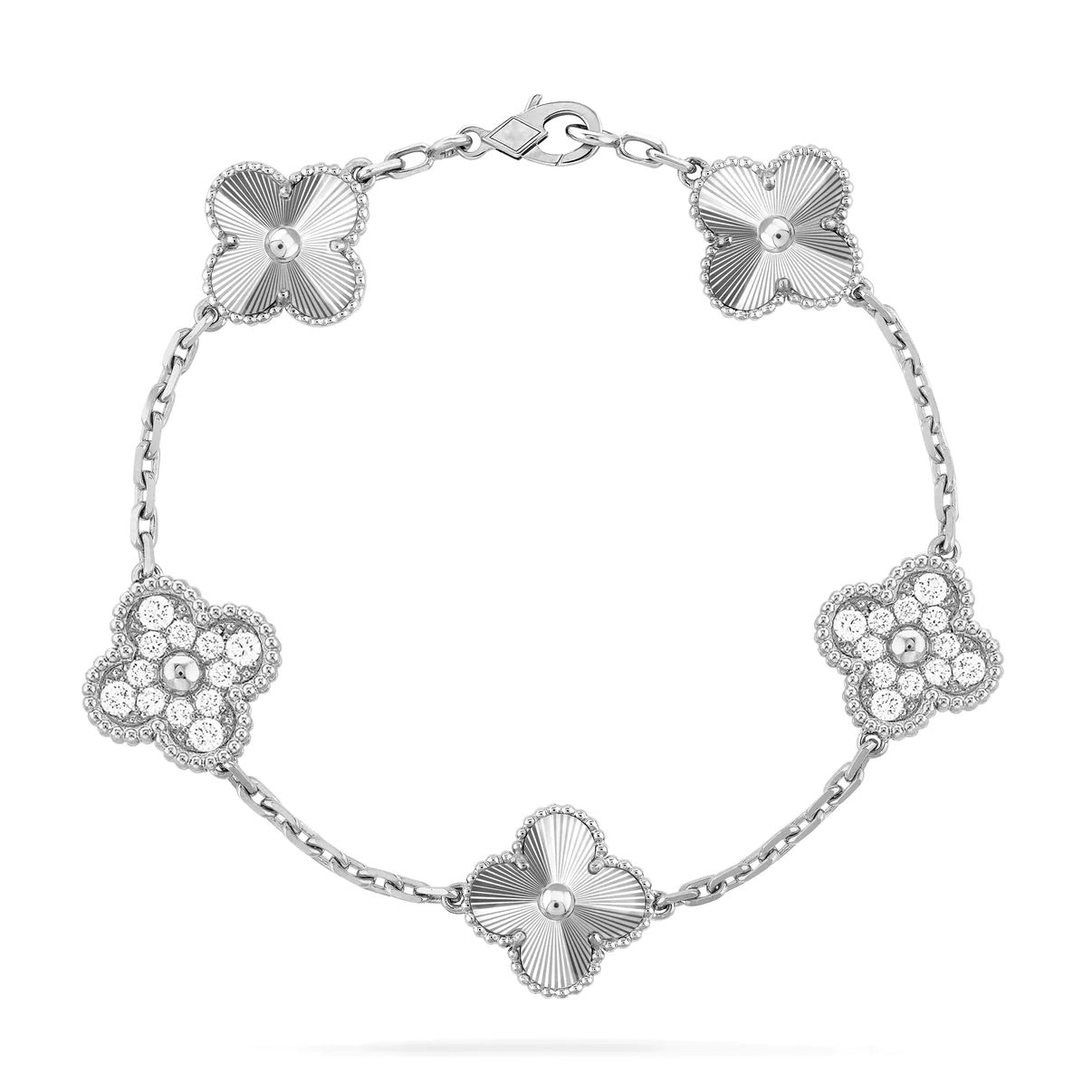 CLOVER 5 MOTIF SILVER DIAMOND BRACELET