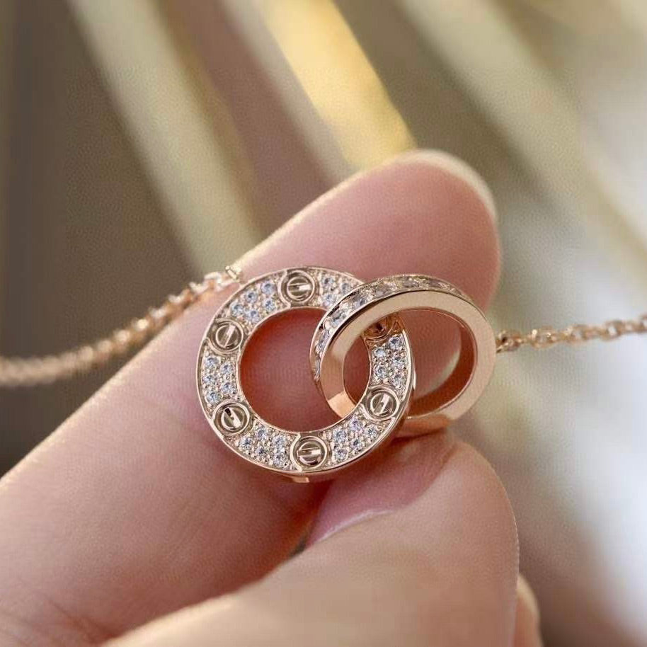 LOVE 7.6MM NECKLACE ROSE GOLD AND SILVER  FULL DIAMOND