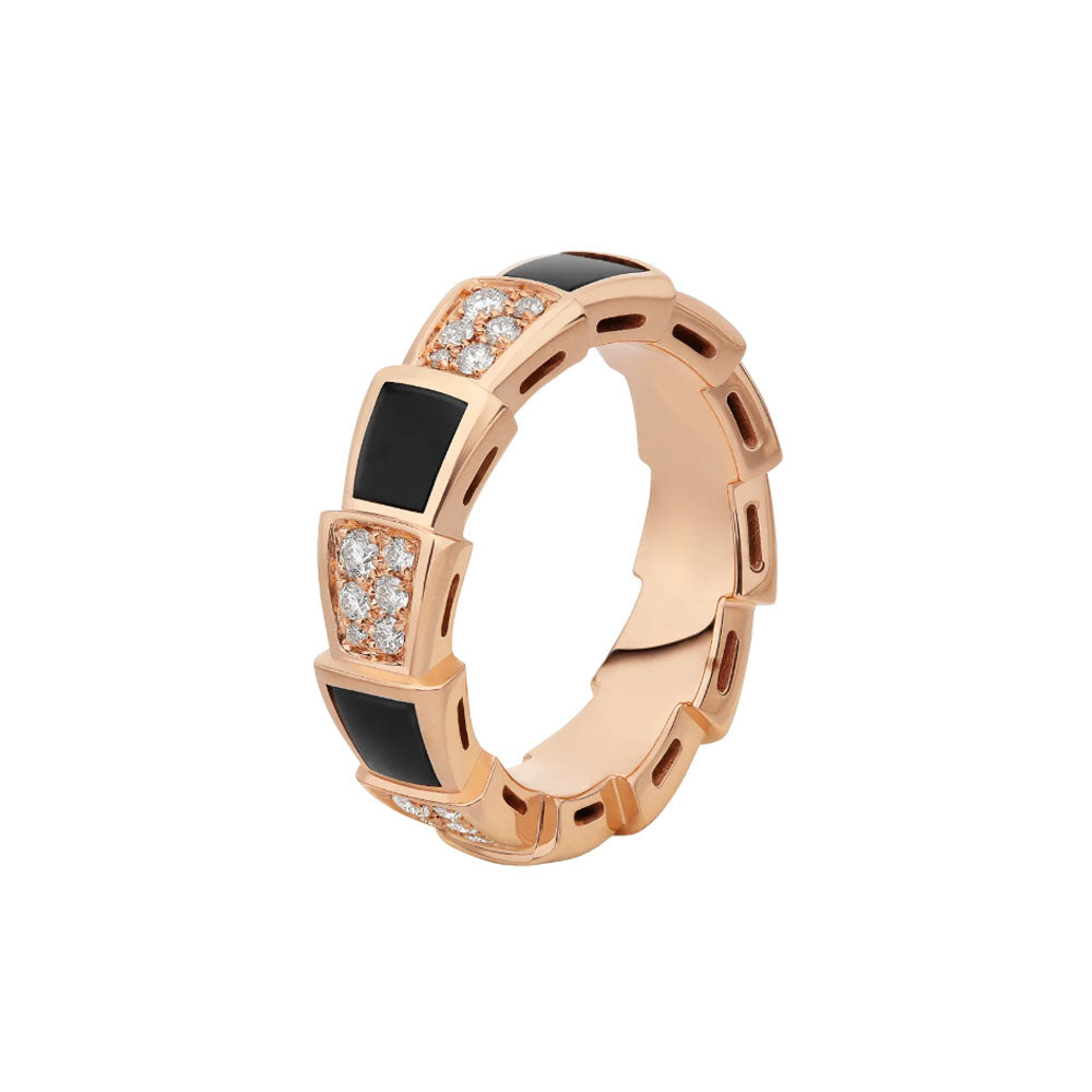 SERPENTI RING PINK GOLD BLACK MOP DIAMOND PAVED 4MM