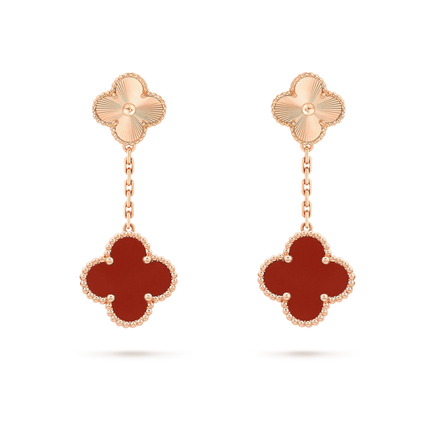 CLOVER 2 MOTIF  LASER CARNELIAN EARRINGS