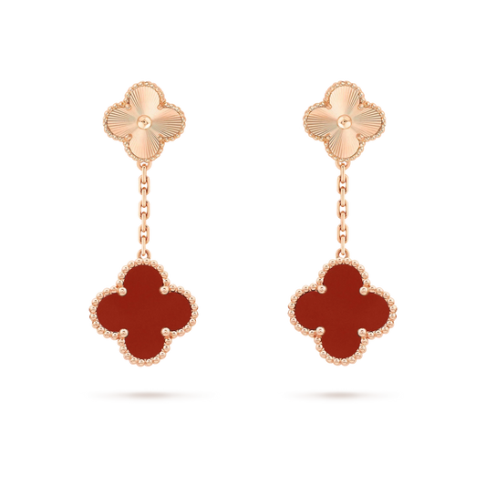 CLOVER 2 MOTIF  LASER CARNELIAN EARRINGS