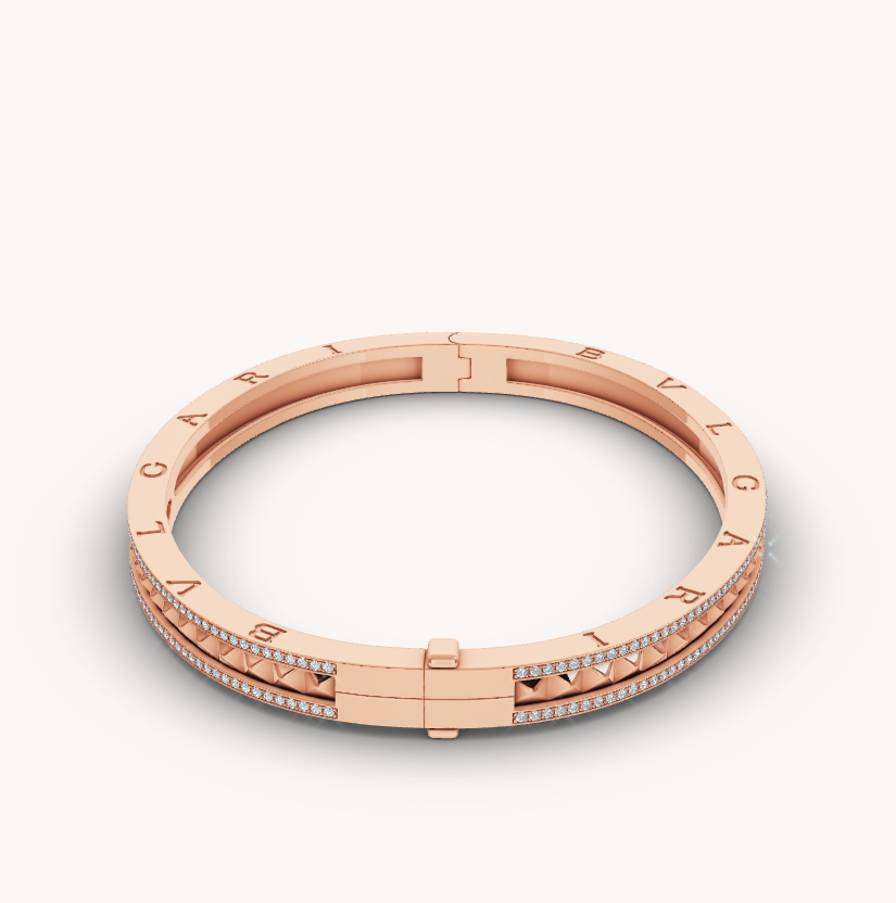 ZERO 1 SPIRAL AND PAVED DIAMOND PINK GOLD BRACELET