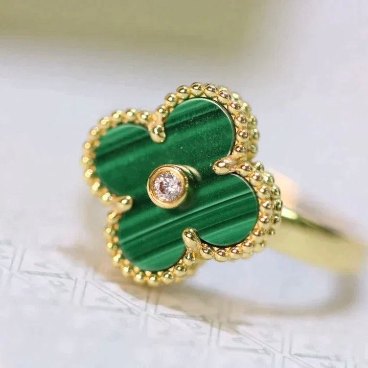 CLOVER MALACHITE RING GOLD DIAMOND