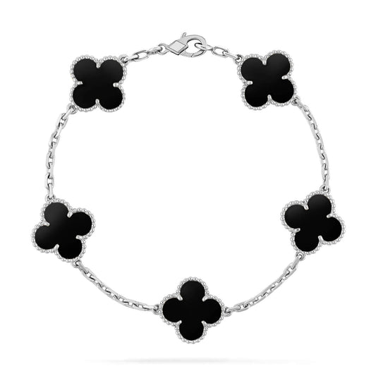 CLOVER 5 MOTIF ONYXS  BRACELET SILVER