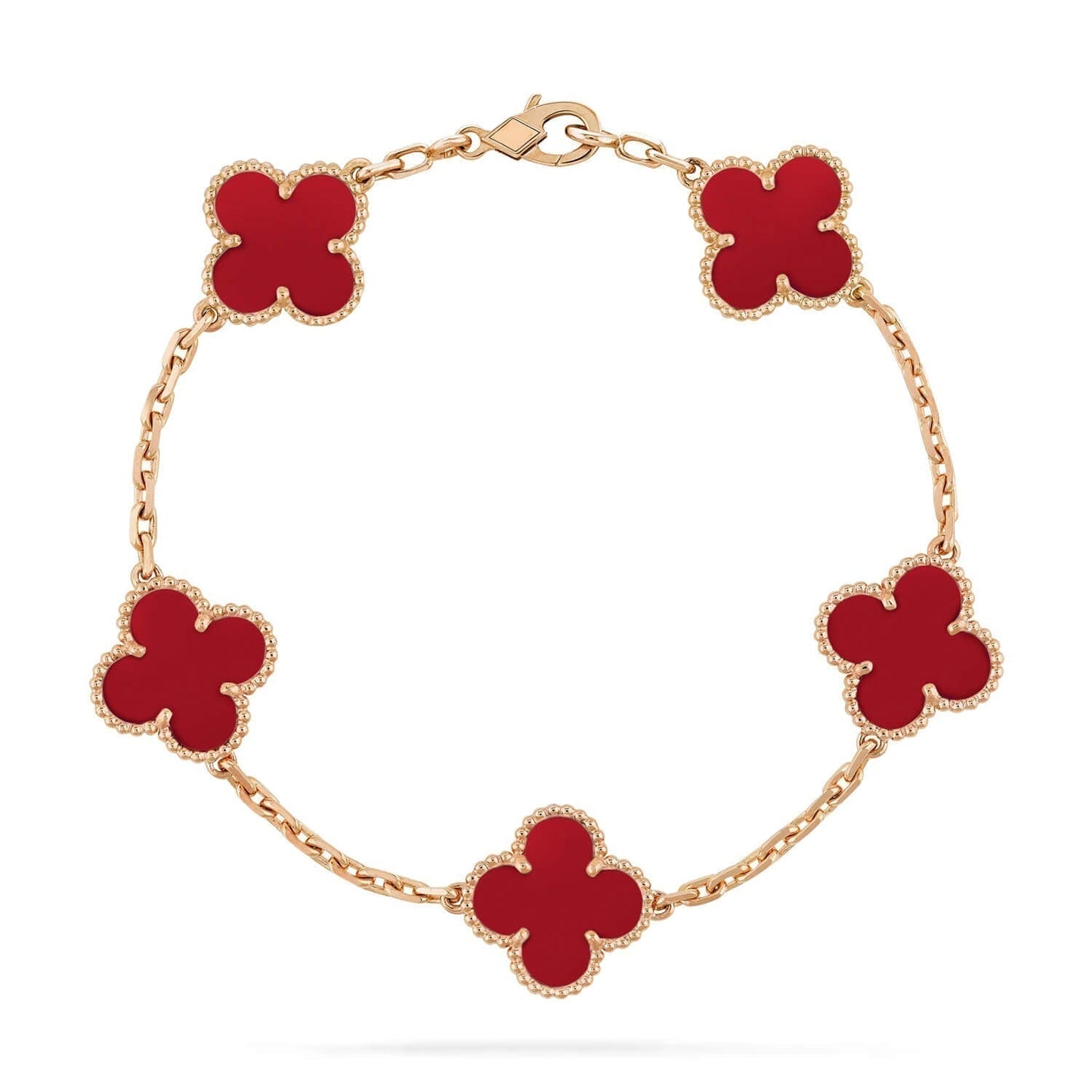 CLOVER 5 MOTIFS RED AGATE  BRACELET