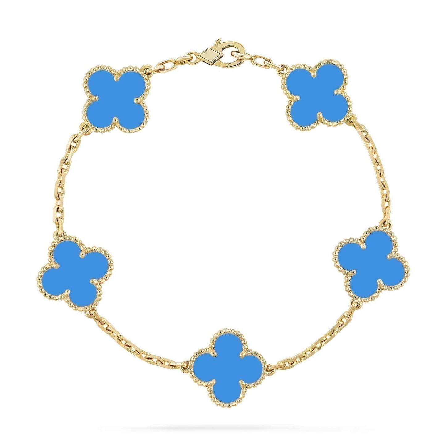 CLOVER 5 MOTIFS BLUE AGATE BRACELET