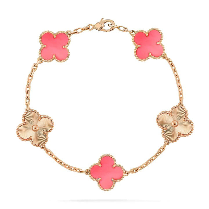 CLOVER BRACELET 5 MOTIF PINK AND PINK GOLD