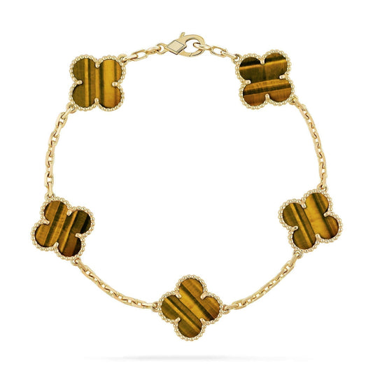 CLOVER  5 MOTIFS TIGER EYE BRACELET