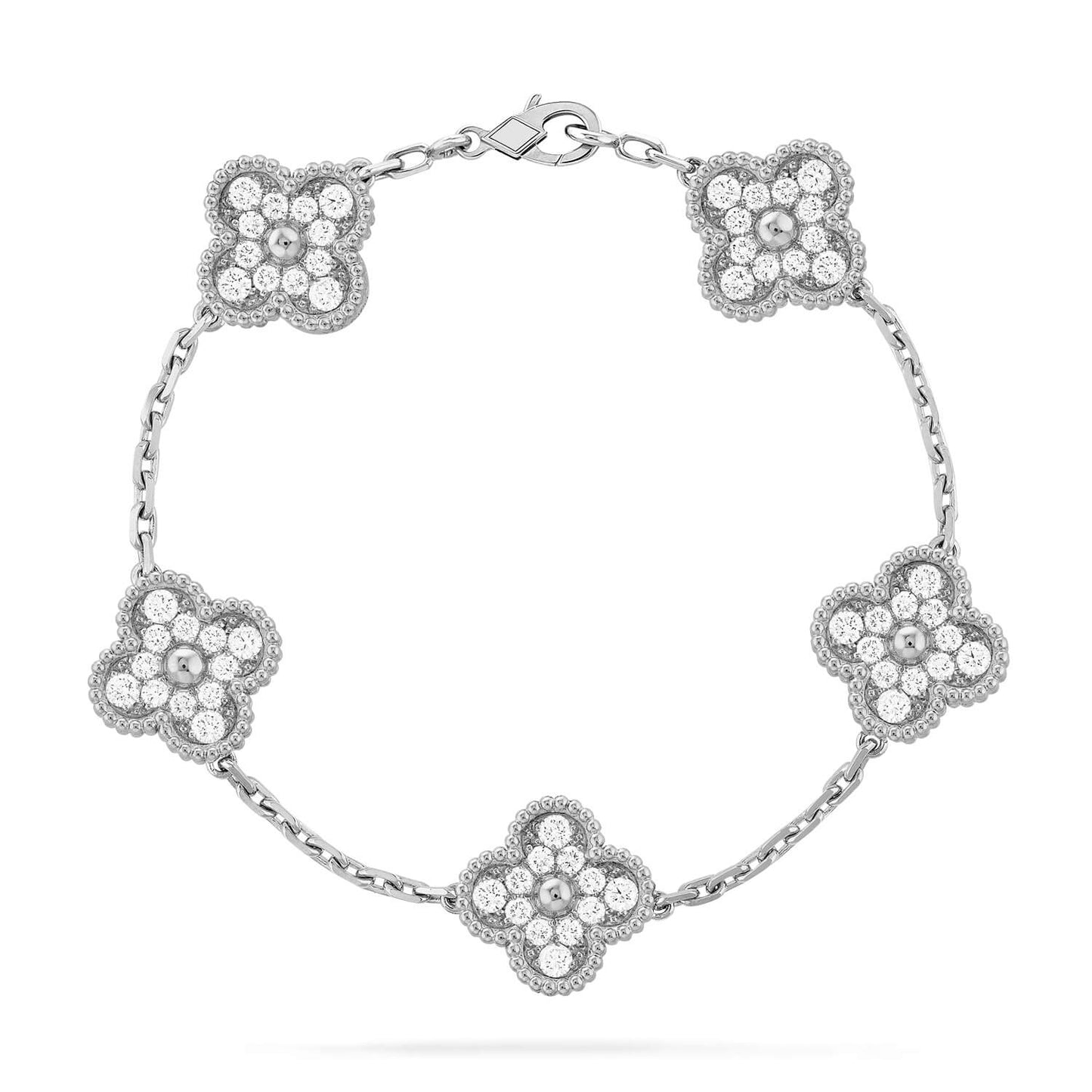 CLOVER 5 MOTIFS  DIAMOND BRACELET SILVER