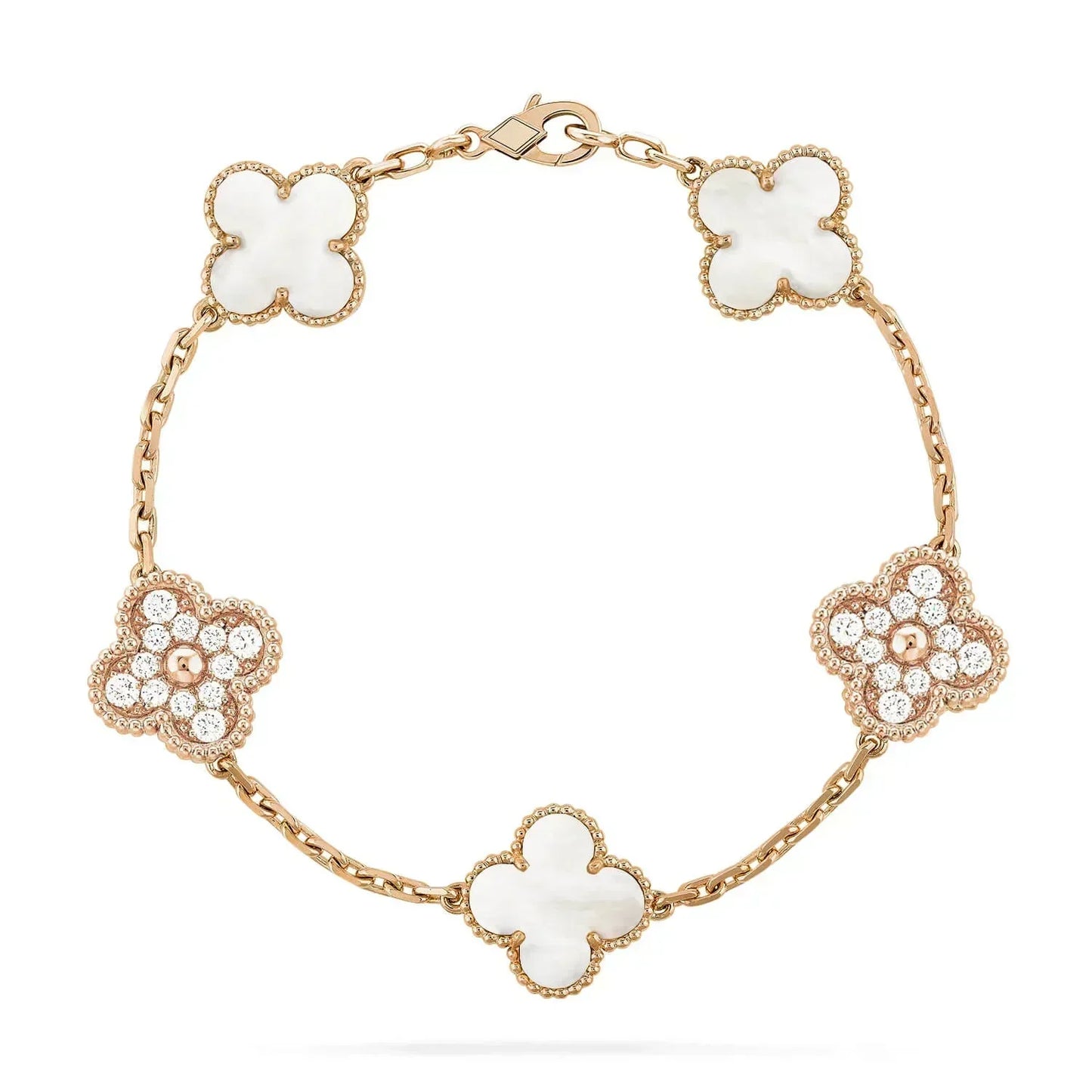 CLOVER BRACELET 5 MOTIF WHITE MOP DIAMOND