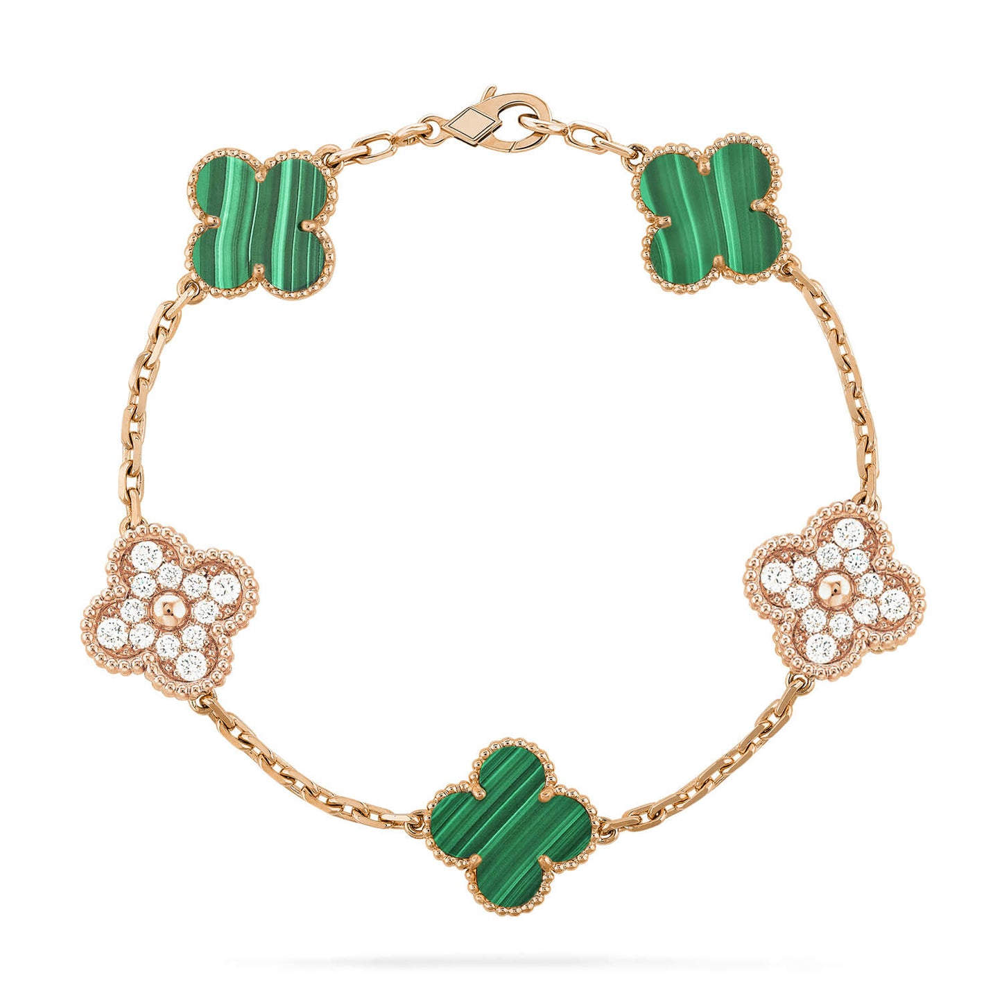 CLOVER  5 MOTIF MALACHITE DIAMOND BRACELET