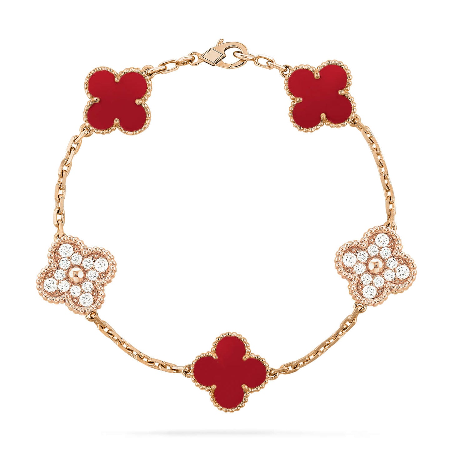 CLOVER 5 MOTIFS CARNELIAN DIAMOND BRACELET