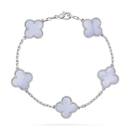 CLOVER  5 MOTIF PURPLE CHALCEDONY BRACELET SILVER