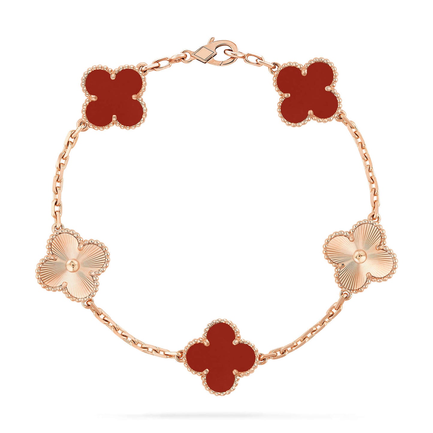 CLOVER  5 MOTIFS CARNELIAN GOLD BRACELET