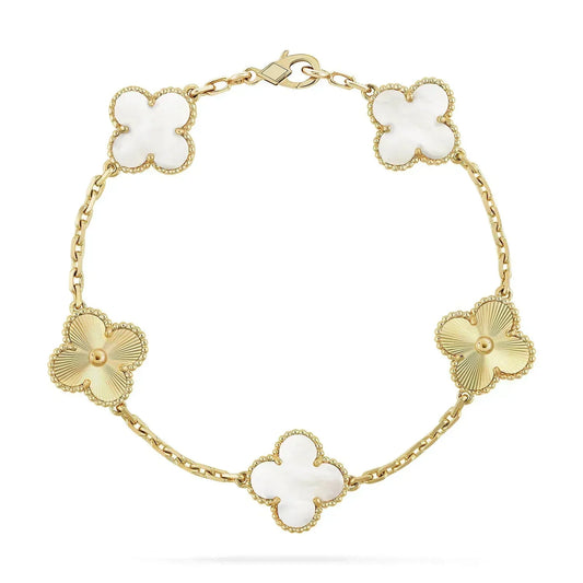 CLOVER BRACELET 5 MOTIF WHITE MOP PINK GOLD