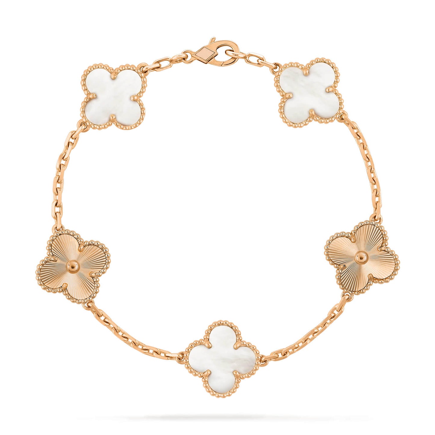 CLOVER 5 MOTIF WHITE MOP LASER BRACELET