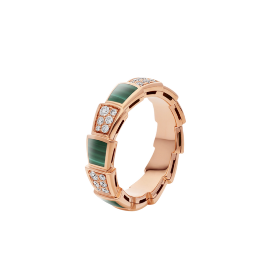 SERPENTI RING PINK GOLD MALACHITE DIAMOND PAVED 4MM