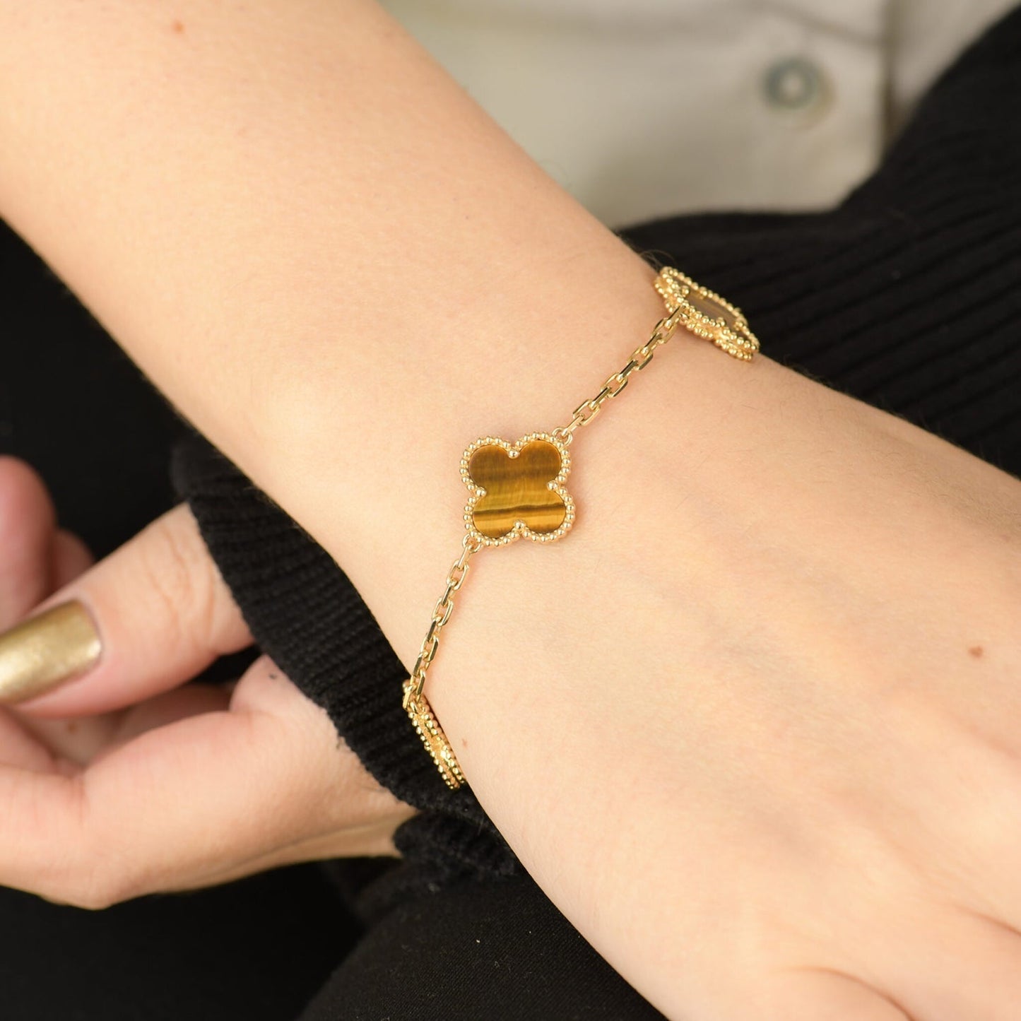 CLOVER  5 MOTIFS TIGER EYE BRACELET