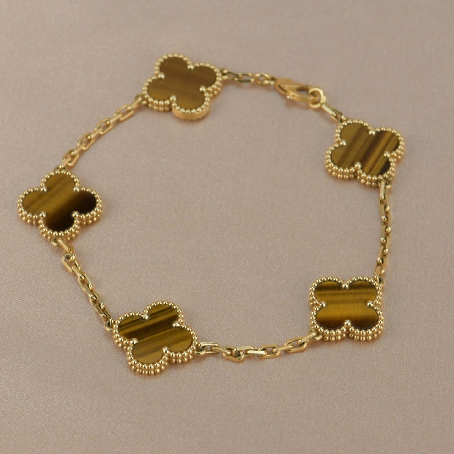 CLOVER  5 MOTIFS TIGER EYE BRACELET