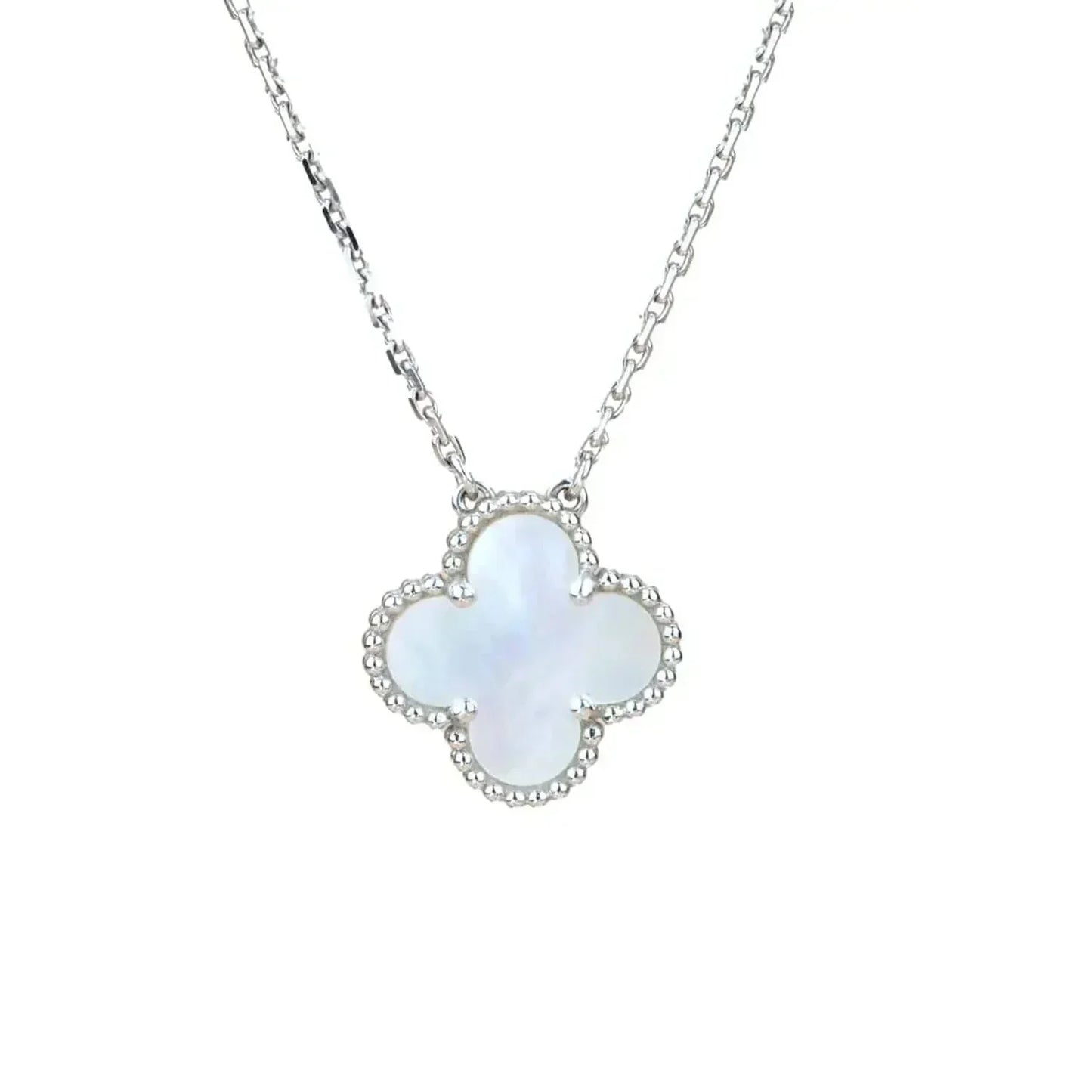 CLOVER  15MM WHITE MOTHER-OF-PEARL SILVER