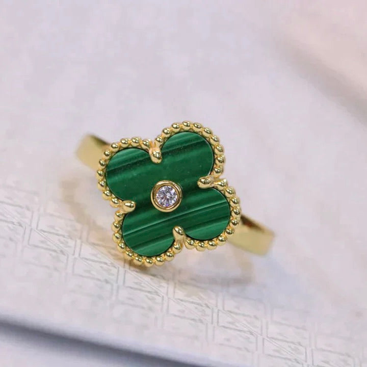 CLOVER MALACHITE RING GOLD DIAMOND