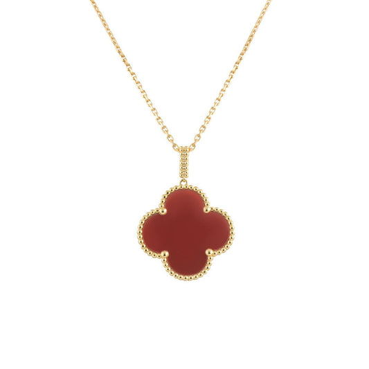 CLOVER 25MM NECKLACE GOLD CARNELIAN