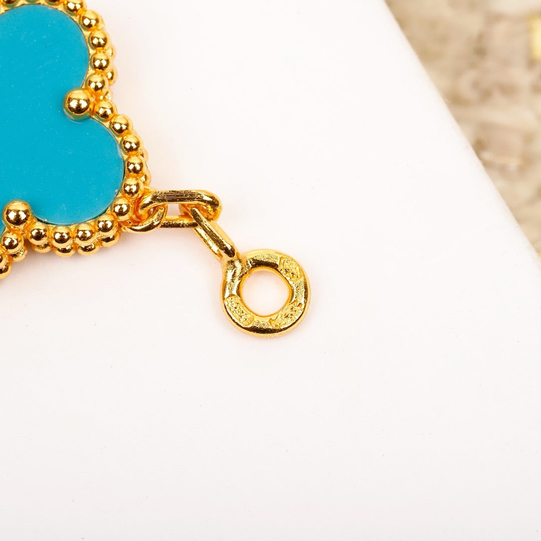 CLOVER 5 MOTIF TURQUOISE DIAMOND GOLD BRACELET