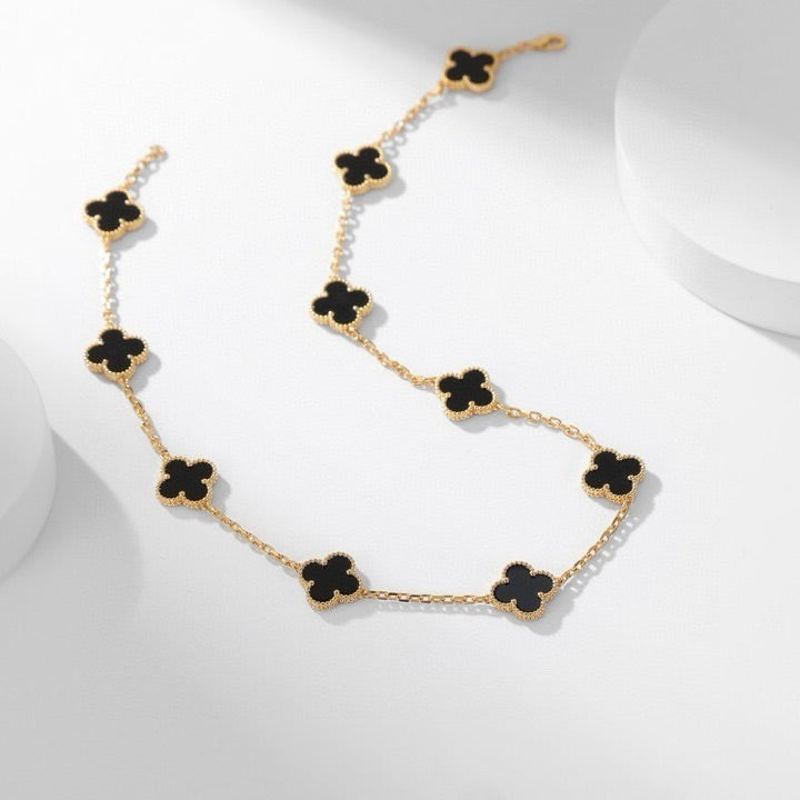 CLOVER 10 MOTIFS ONYX NECKLACE