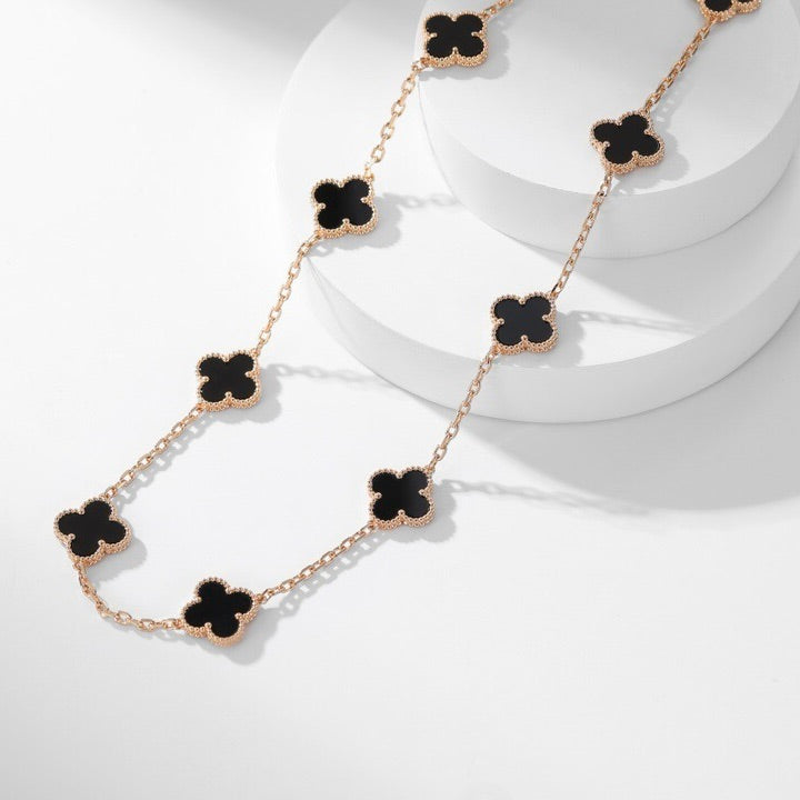 CLOVER 10 MOTIFS ONYX NECKLACE