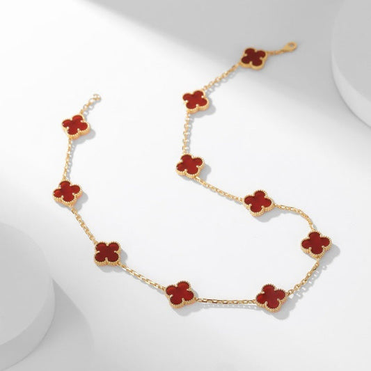 CLOVER 10 MOTIFS CARNELIAN NECKLACE