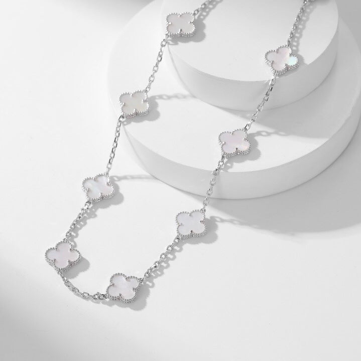 CLOVER 10 MOTIFS WHITE MOTHER OF PEARL NECKLACE