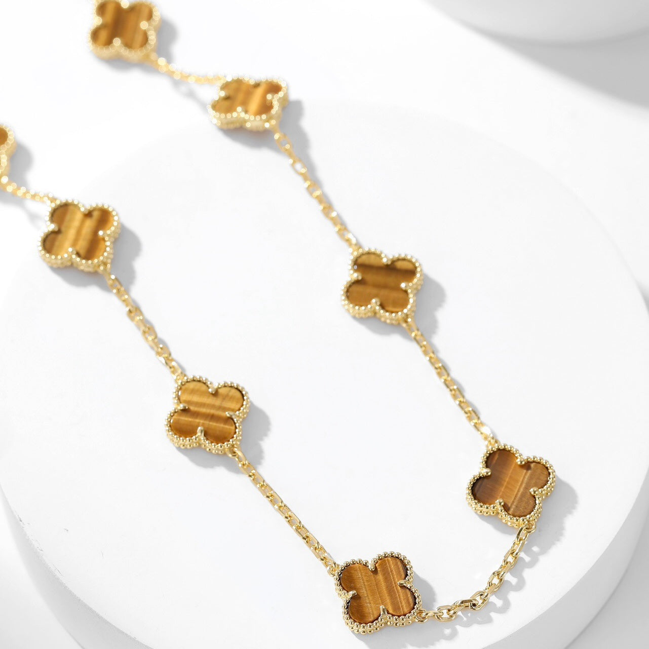 CLOVER 10 MOTIFS TIGER EYE NECKLACE