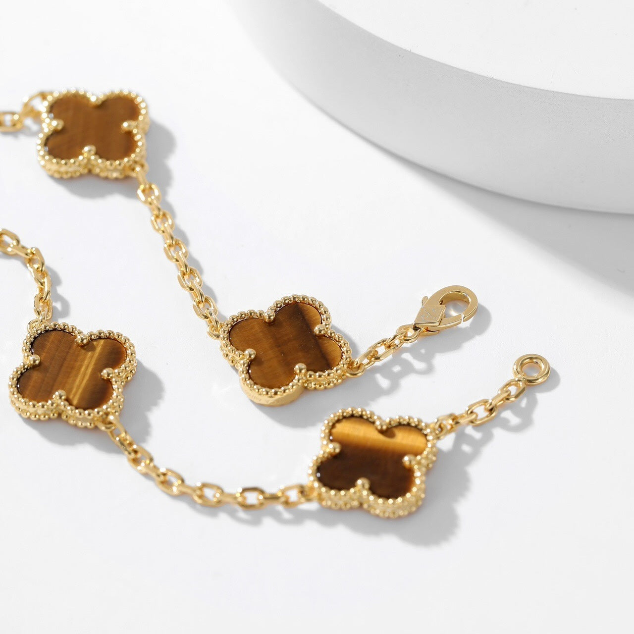 CLOVER 10 MOTIFS TIGER EYE NECKLACE