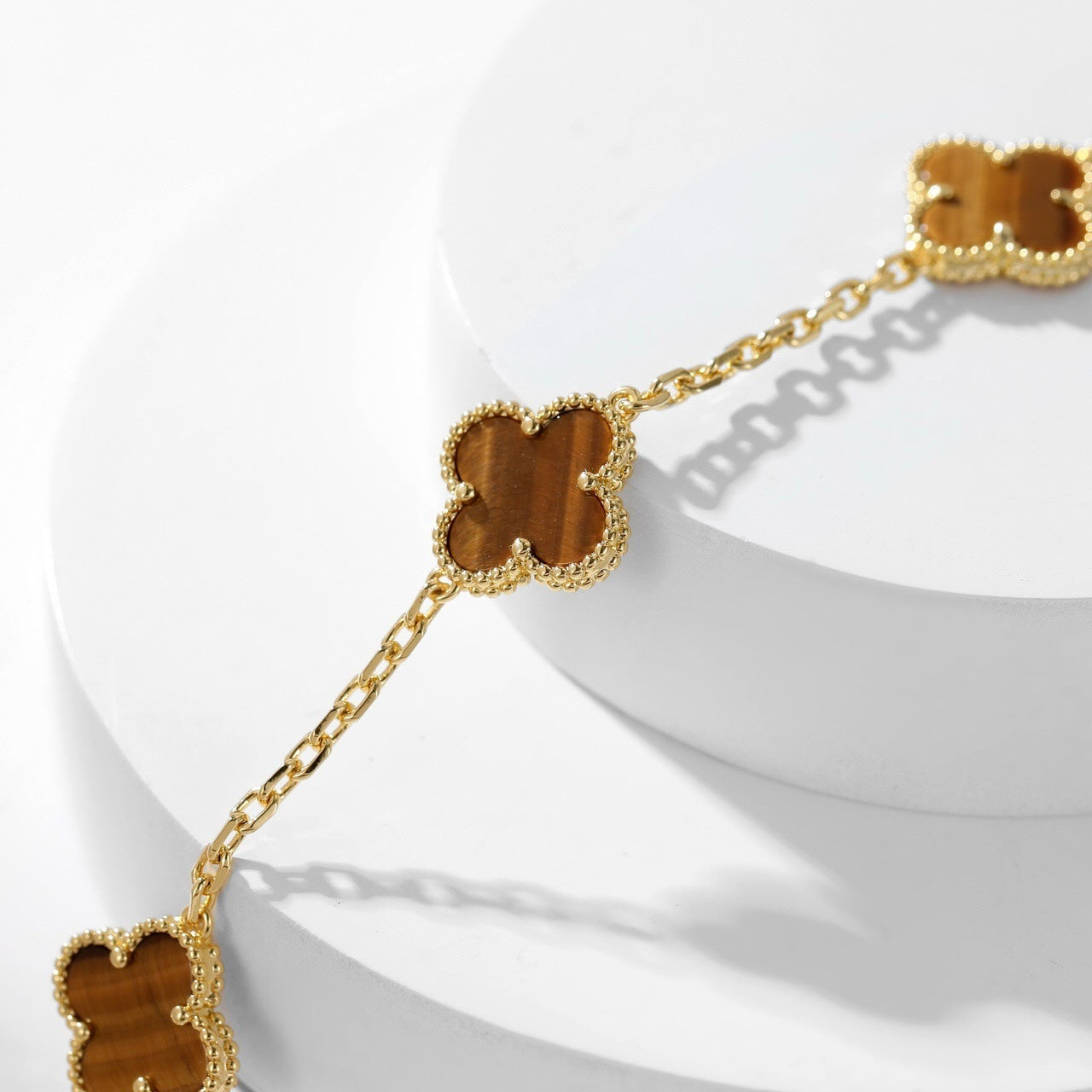 CLOVER 10 MOTIFS TIGER EYE NECKLACE