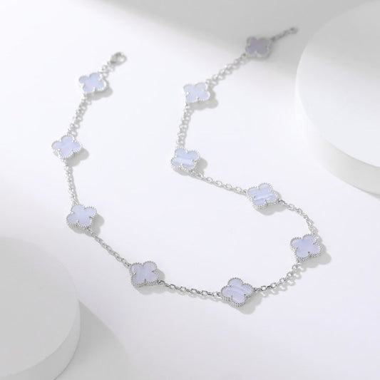 CLOVER 10 MOTIFS PURPLE CHALCEDONY NECKLACE