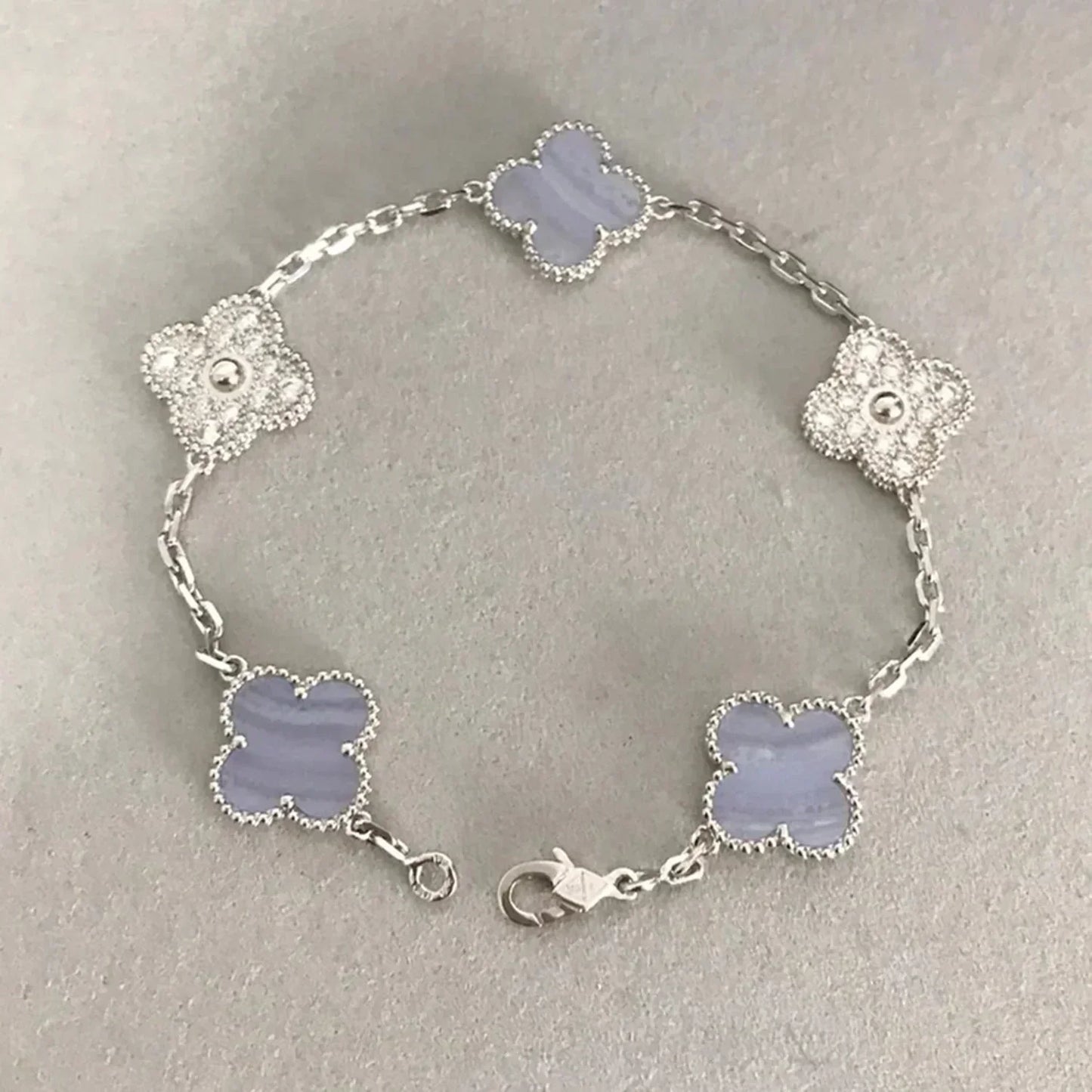 CLOVER  5 MOTIF DIAMOND PURPLE CHALCEDONY BRACELET SILVER