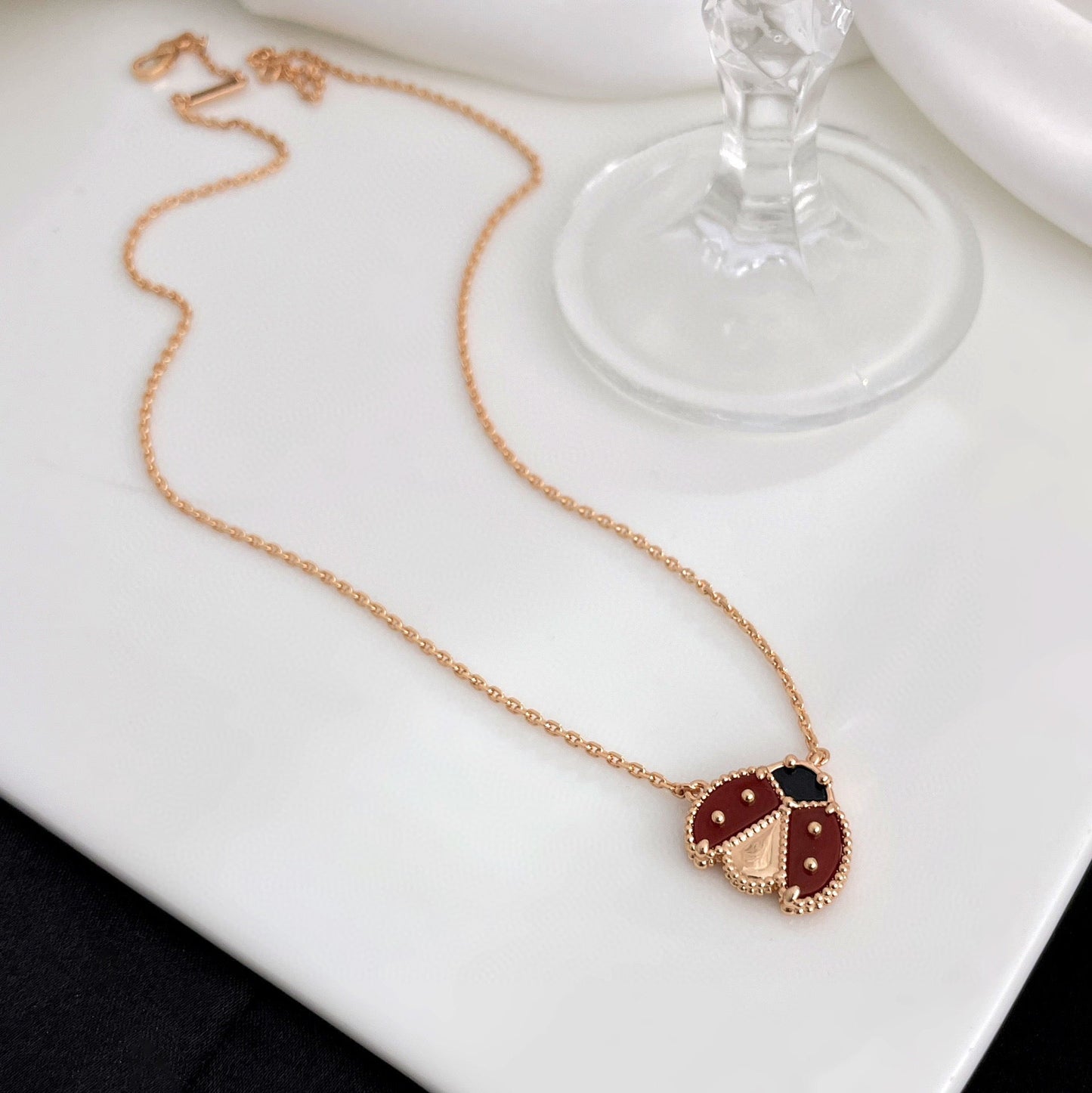 LUCKY  CARNELIANS LADYBUG NECKLACE