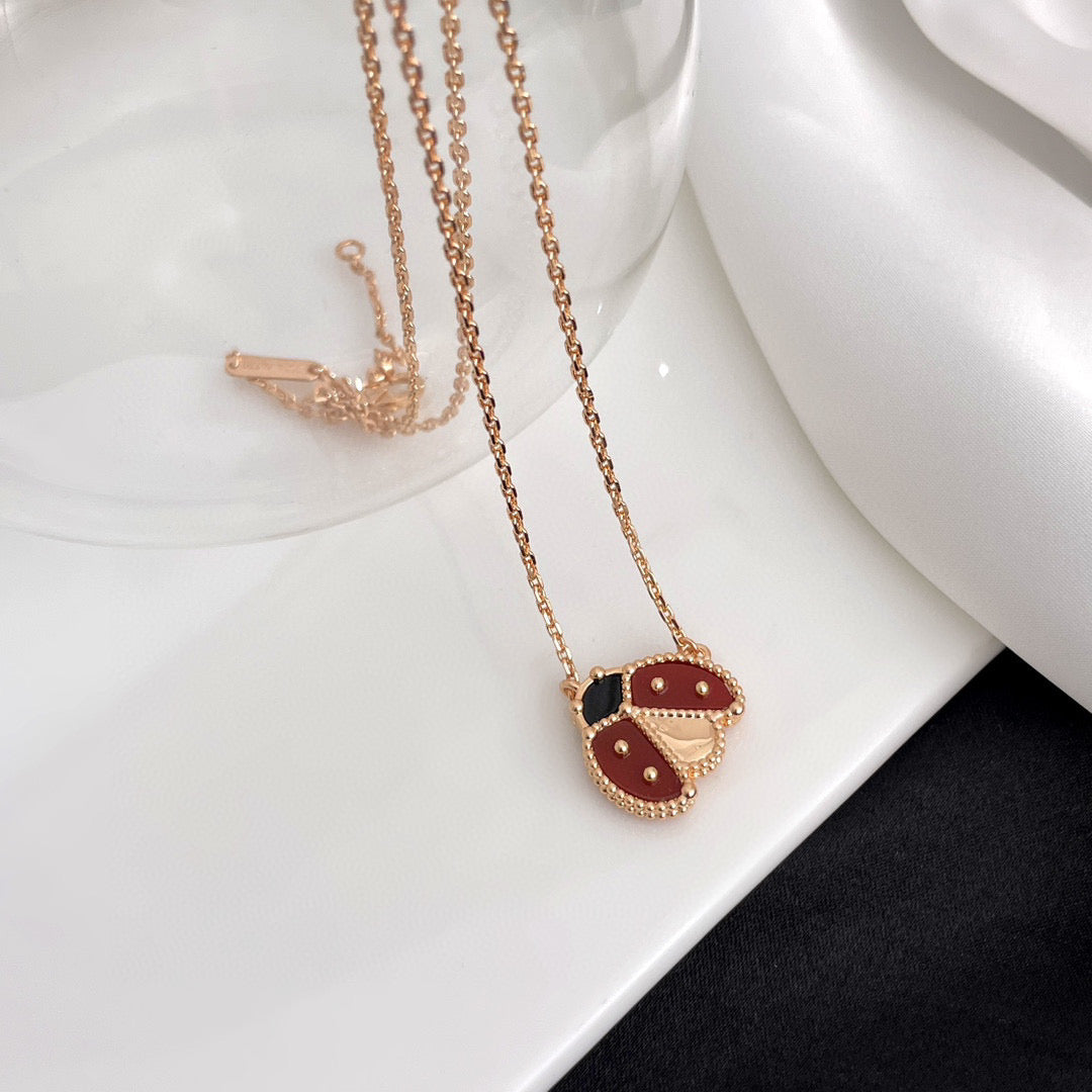 LUCKY  CARNELIANS LADYBUG NECKLACE