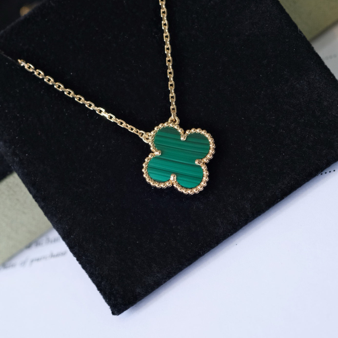 CLOVER 15MM MALACHITE SINGLE FLOWER  NECKLACE