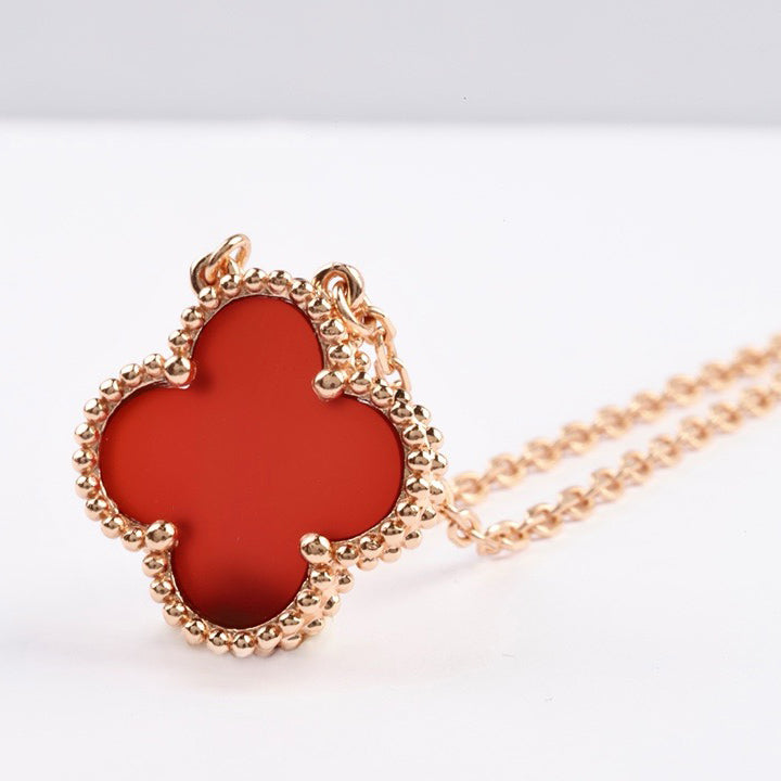 CLOVER 15MM CARNELIAN SINGLE FLOWER NECKLACE