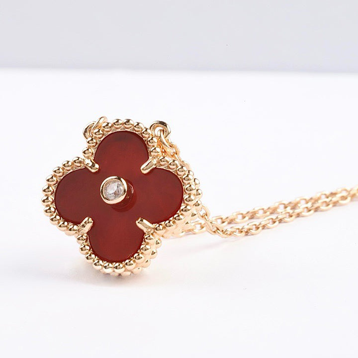 CLOVER 15MM DIAMOND CARNELIAN NECKLACE