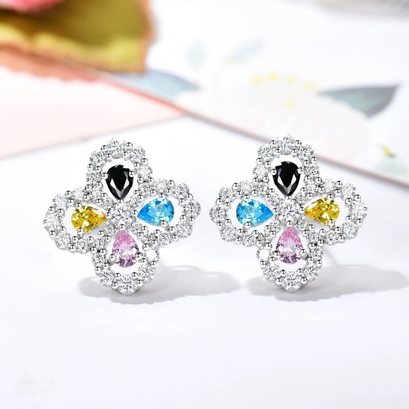 LOOP EARRINGS FULL MOTIF DIAMOND 16MM SILVE