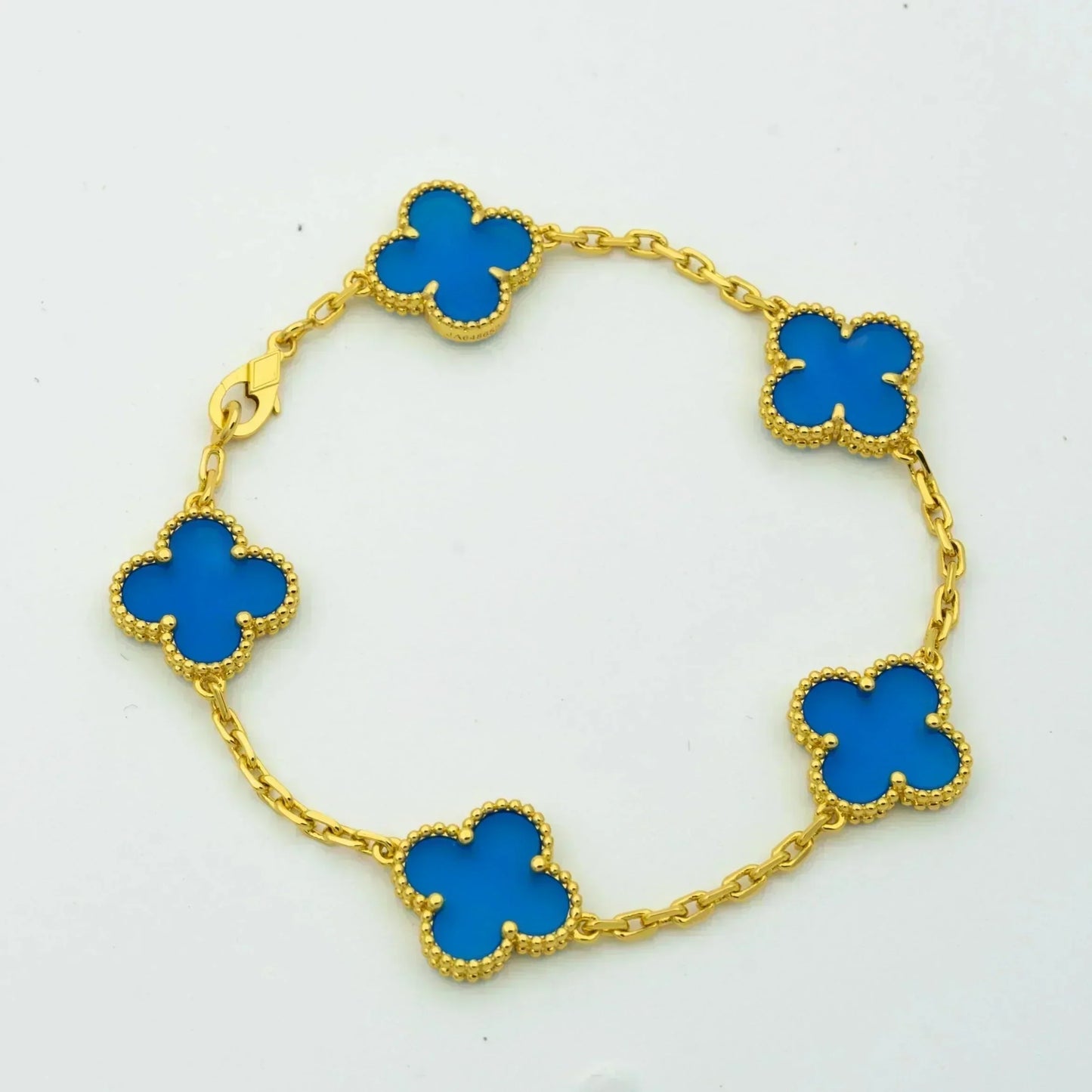 CLOVER 5 MOTIFS BLUE AGATE BRACELET