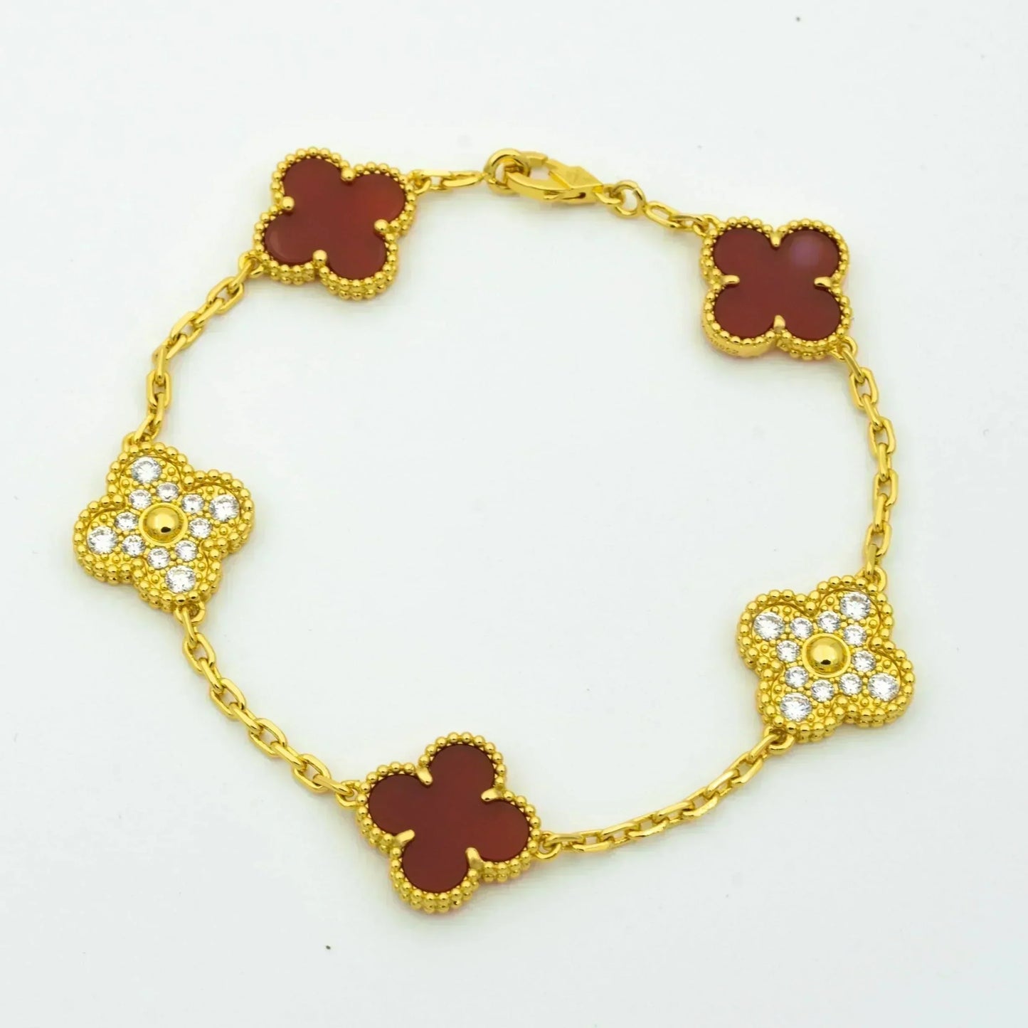 CLOVER 5 MOTIFS CARNELIAN DIAMOND BRACELET