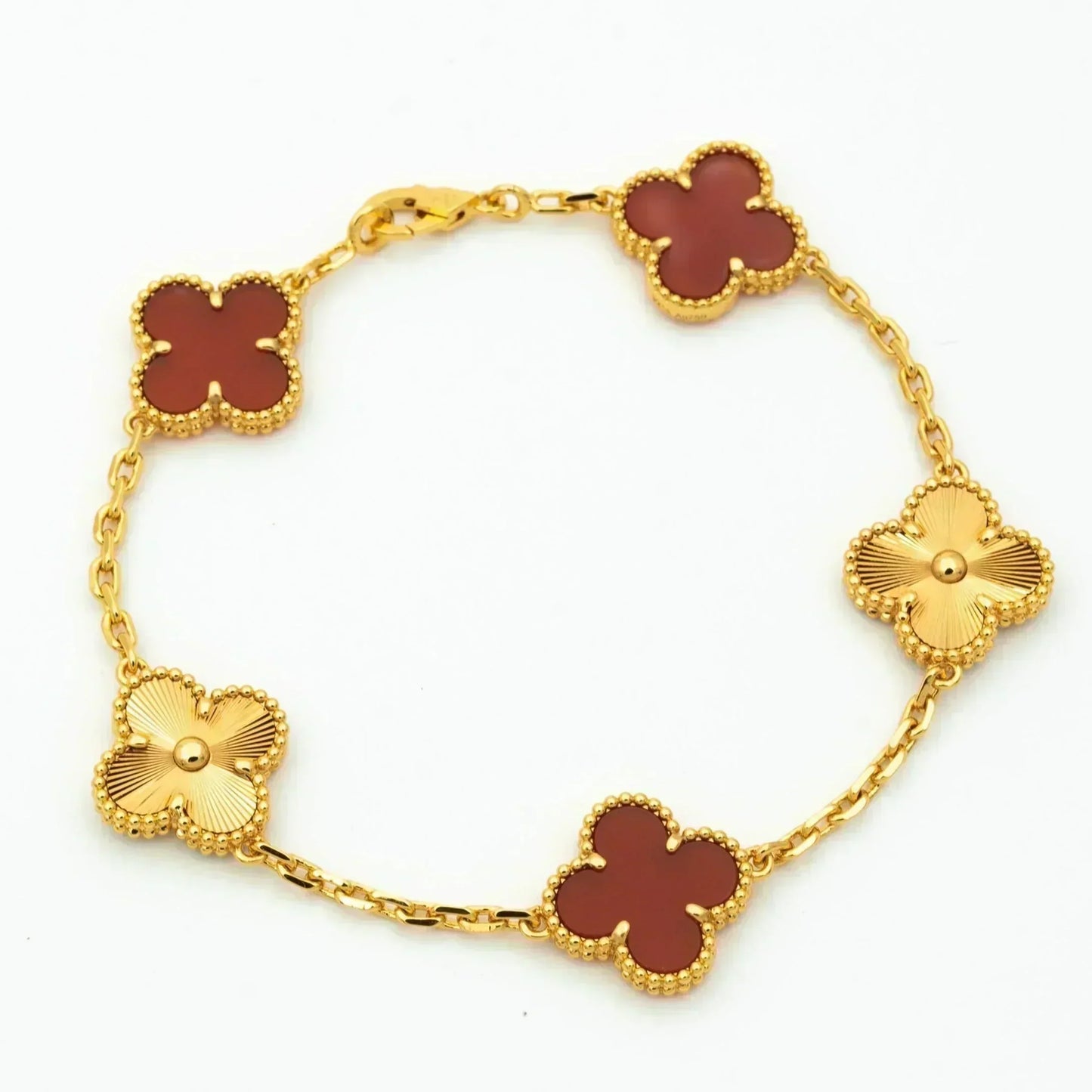 CLOVER  5 MOTIFS CARNELIAN GOLD BRACELET