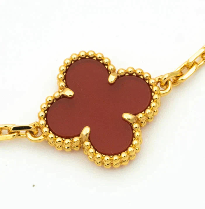 CLOVER 5 MOTIFS CARNELIAN DIAMOND BRACELET