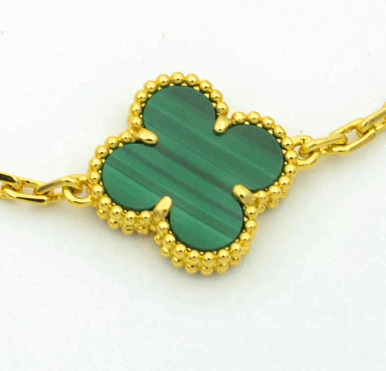 CLOVER  5 MOTIF MALACHITE DIAMOND BRACELET